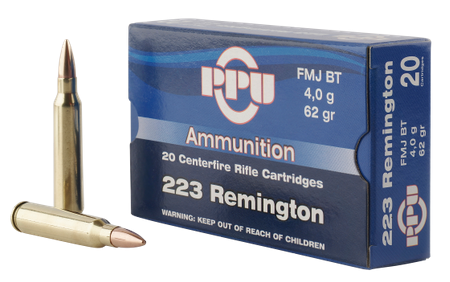 Ammunition TR&Z USA Trading Corp. 1270 ft lbs 223Rem PPU PP223F2     223          62 FMJBT        20/50 • Model: 1270 ft lbs